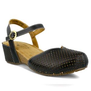 SPRING STEP L’Artiste Lizzie Hand Painted Leather Shoes Black Sz 10 Clogs NEW